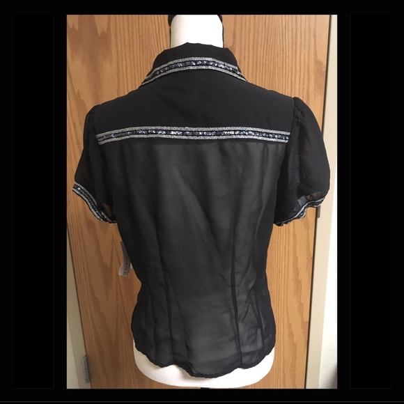 Sheer black sequin and silver lined blouse. - Picture 2 of 2